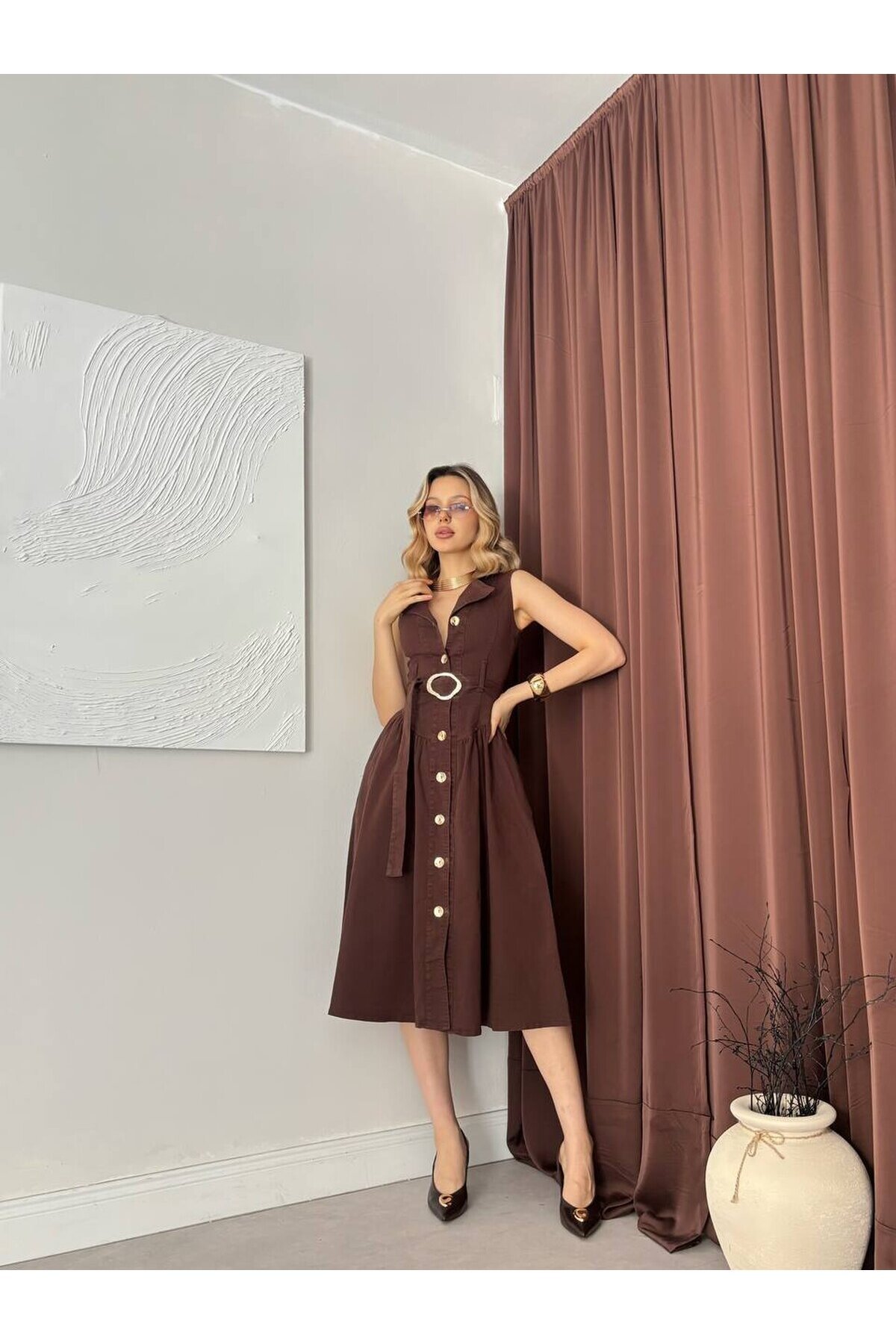 BROWN 30007 DRESS