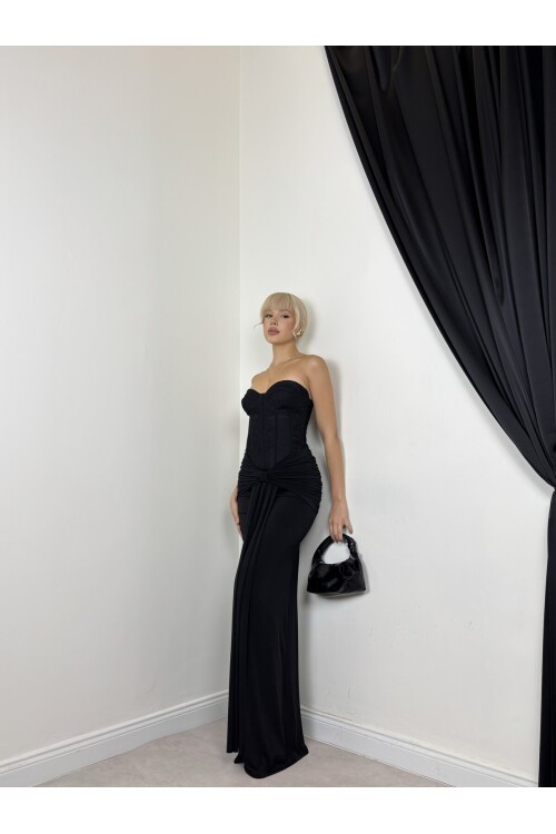 SIYAH 20610 STRAPLEZ ELBİSE