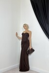 KAHVE 20610 STRAPLEZ ELBİSE