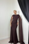 KAHVE 20627 PELERİN MAXİ ELBİSE