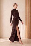 KAHVE 20750 TOKA DETAYLI ELBİSE